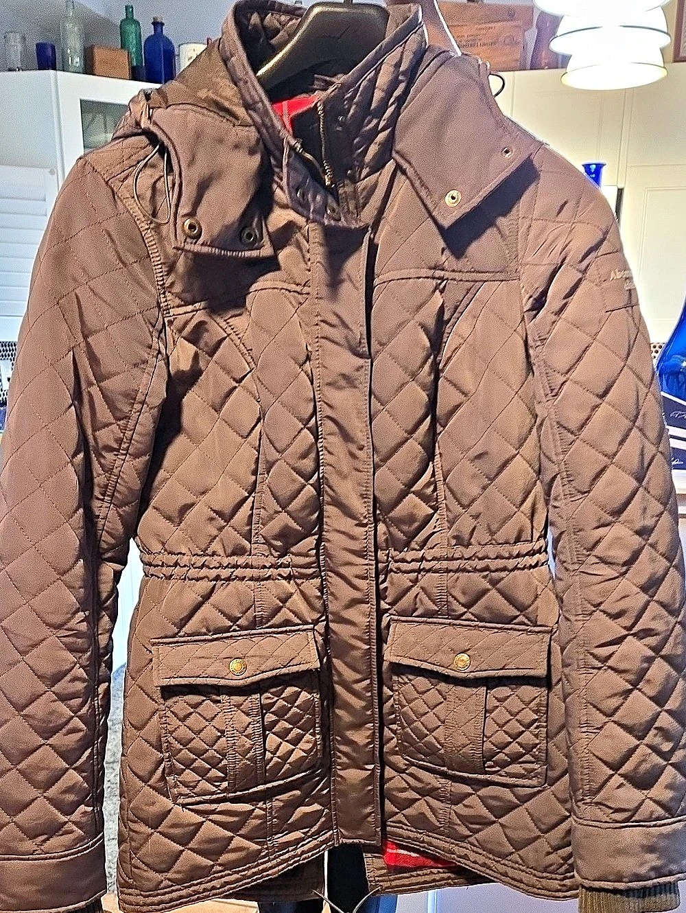 Abercrombie & Fitch Quilted Hooded Jacket in Brown Size Small